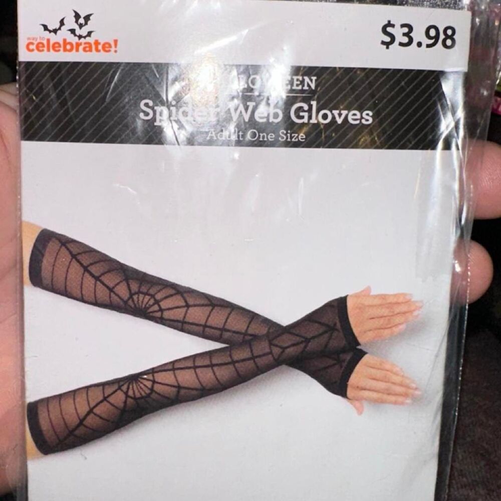 Women's Black Gloves Long Arm Sexy Spiderweb Halloween Costume